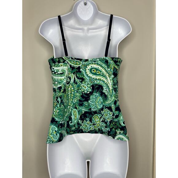 Lands' End Womens Tankini Swimsuit Top 12 Green Black Paisley Underwired Classic - Picture 3 of 15